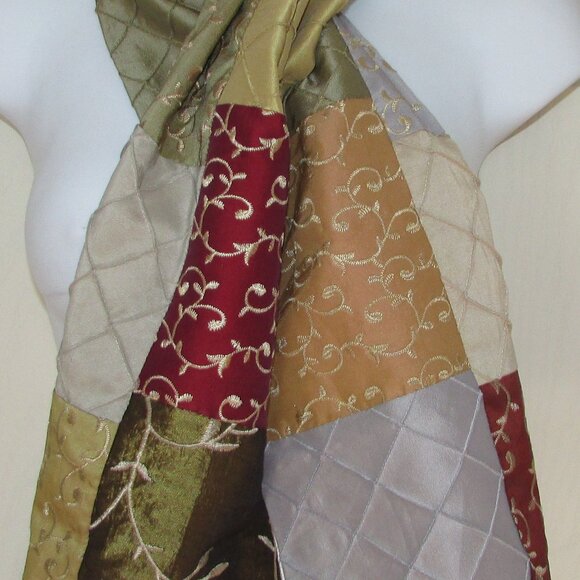 Satin Embroidered Patchwork Scarf - Picture 2 of 13